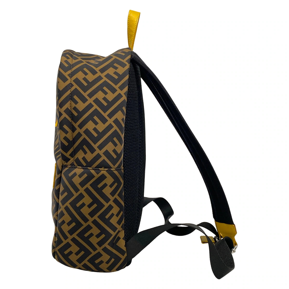 Fendi Zucca Backpack 8BZ040 Brown Black Yellow Nylon Leather