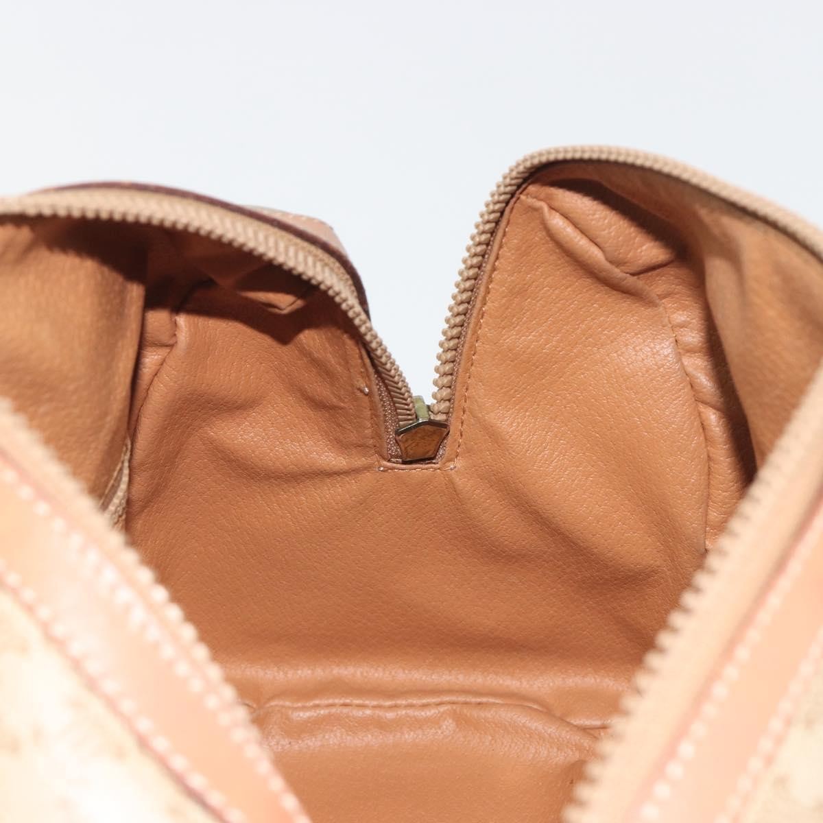 CELINE Macadam Boston Bag PVC Leather Beige Gold Tone Auth 196127