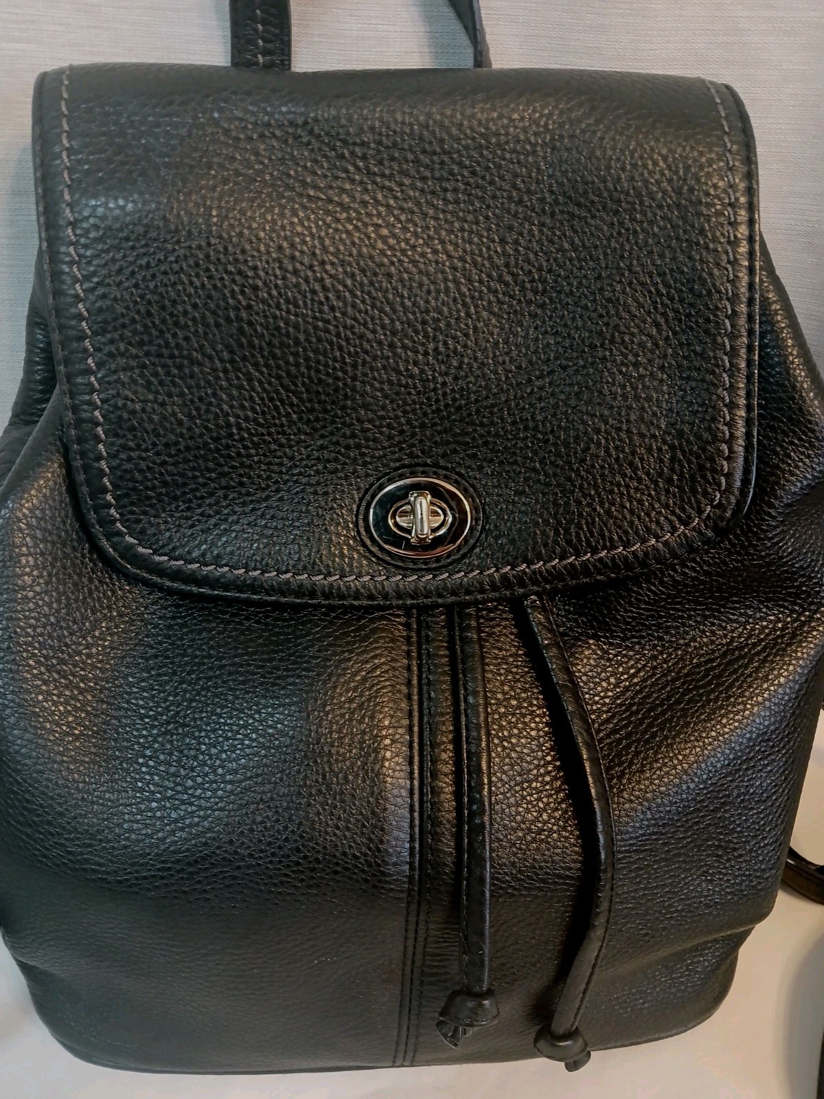 Coach F24385 Park Black Leather Backpack w/Turnlock Detail Teal Satin lining