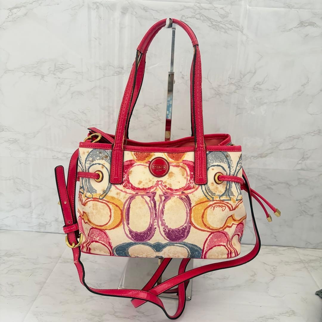 Coach Signature 2W Casual Handbag Multicolor Pink 18x11x29cm Used