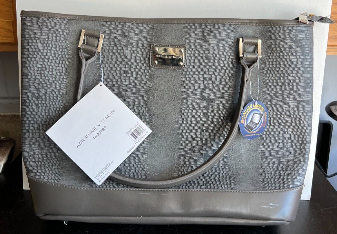 New Adrienne Vittadini 16″ Workbook Tote The Lizard Collection AV-940 Steel Gray