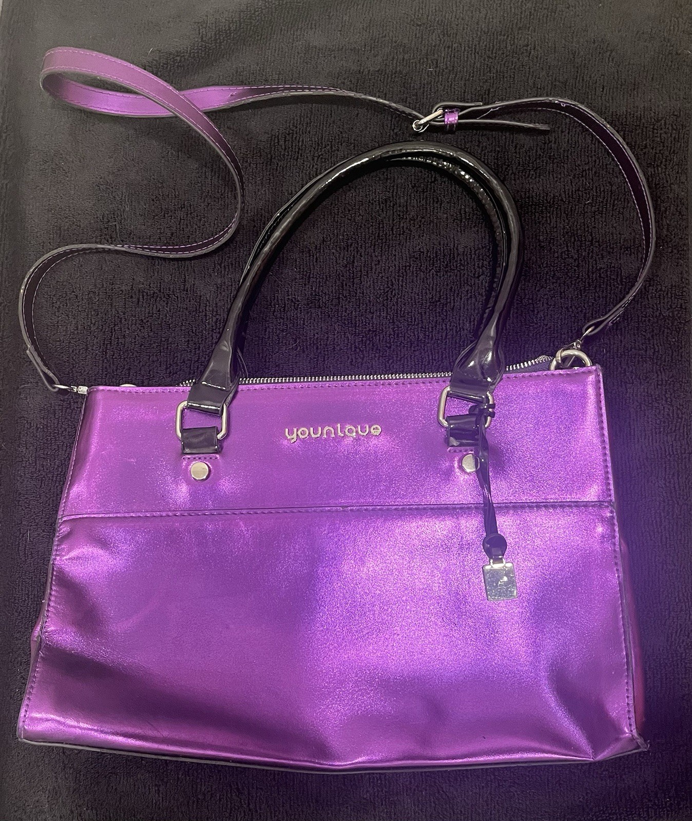 Younique Purple Satchel Top Handle Bag Zip Closure Double Handles