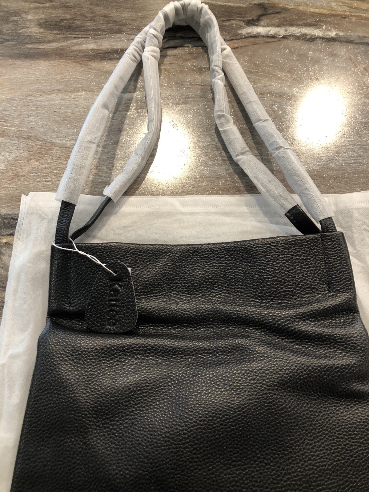 Kattee New Black Imported Leather Purse Handbag Dust Cover Bag Gold Played Zip