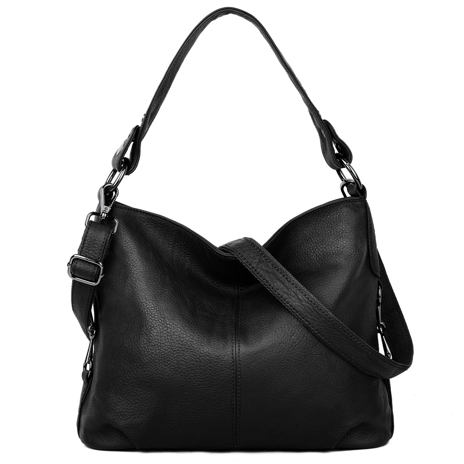 YALUXE Genuine Leather Shoulder Bags Stylish Hobo Handbags Large, Black