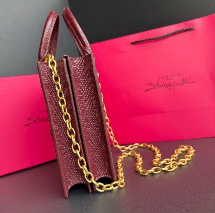SCHIAPARELLI Style Large Brick Red/brown Lizard Inspired Leather Anatomy Bag.