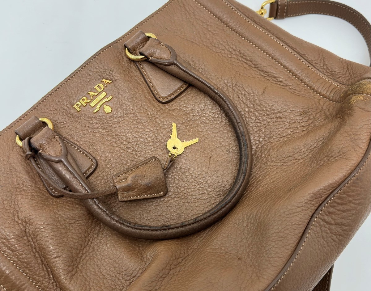 Prada Vitello Soft Leather Zipped Tote Authentic W/ Keys & Lock