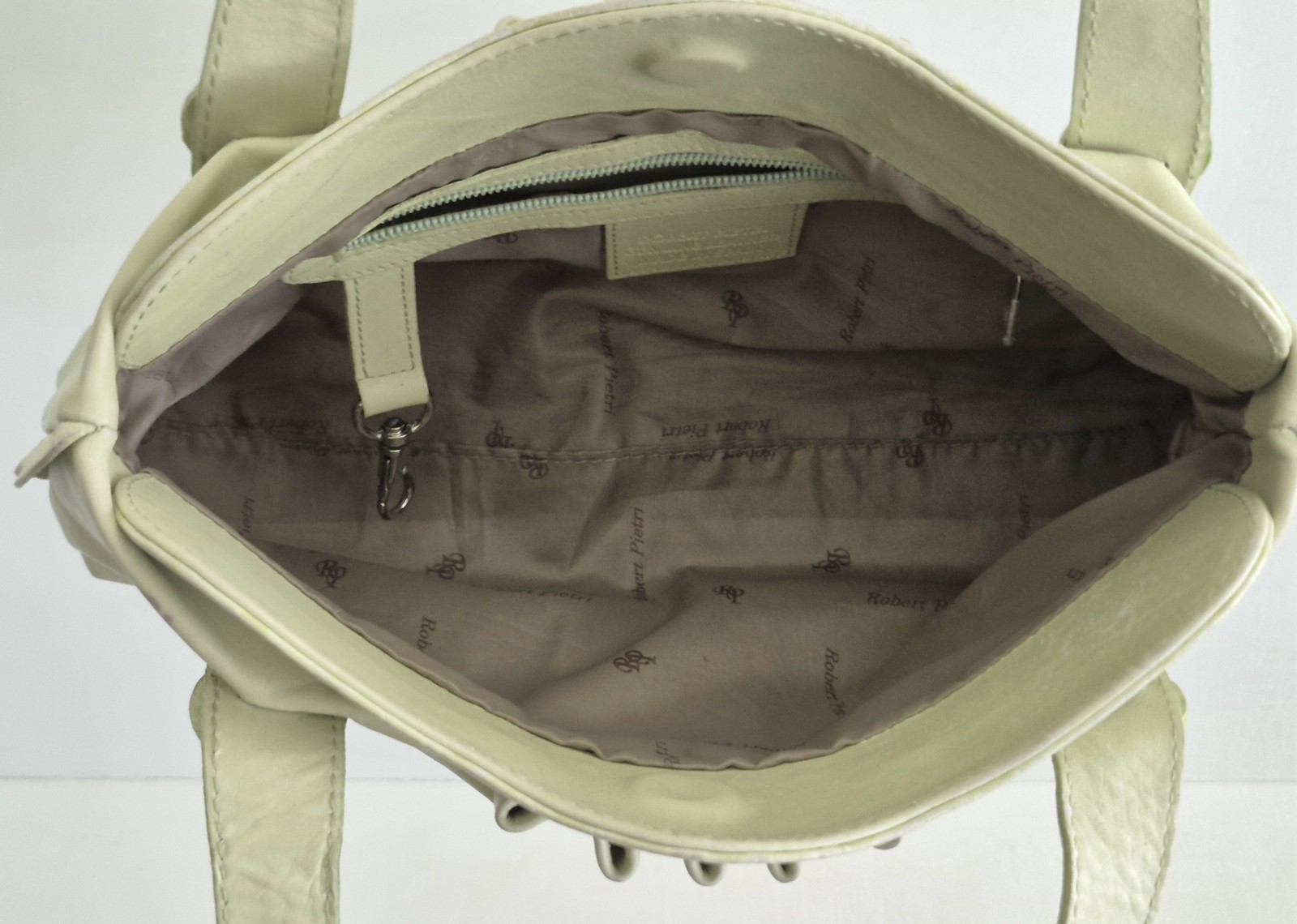 ROBERT PIETRI Spain Tea Green leather & Celery Green Croc Embossed Trim M Tote