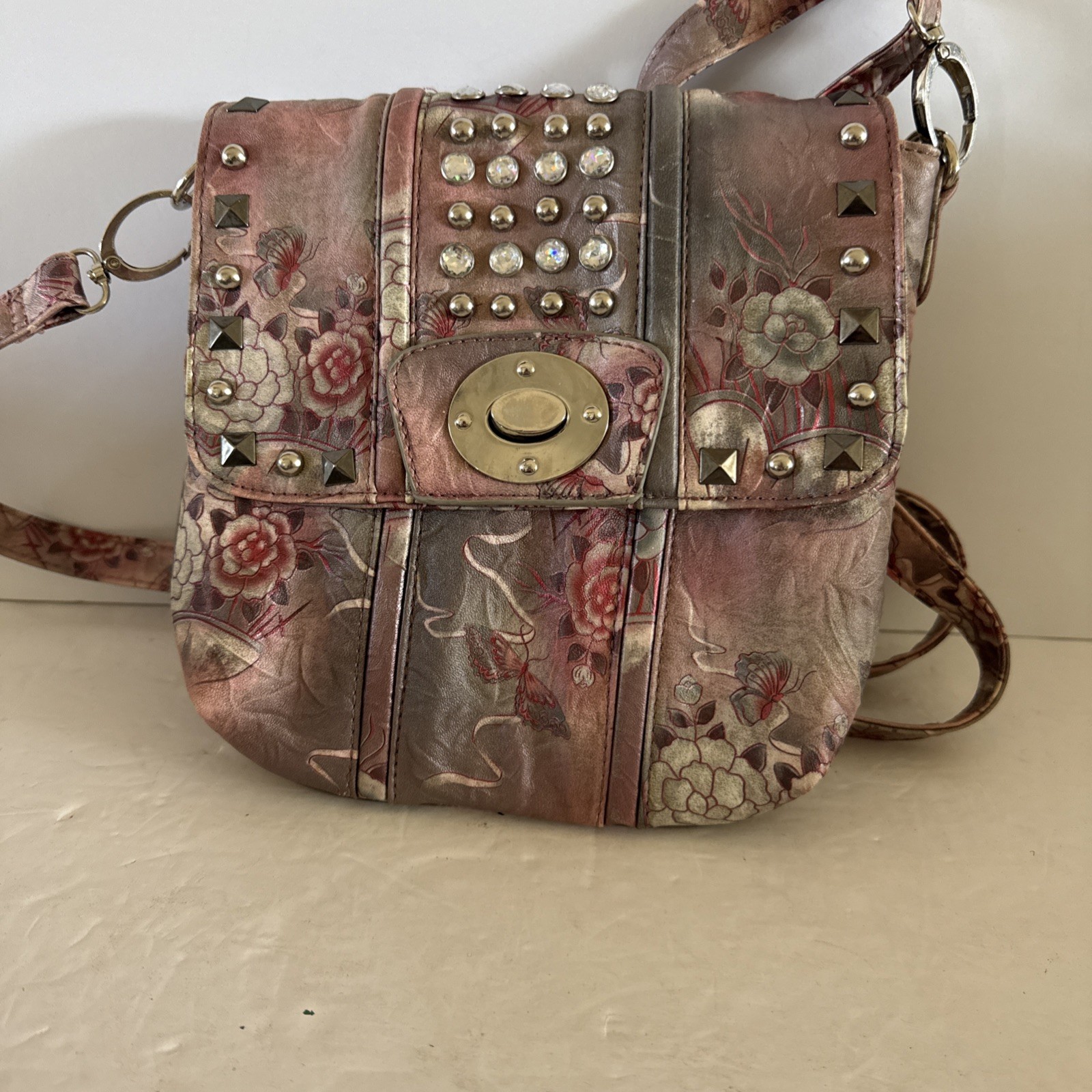 Unbranded Fairy core Whimsical Butterfly Floral Crossbody Purse Bag Blues & Pink