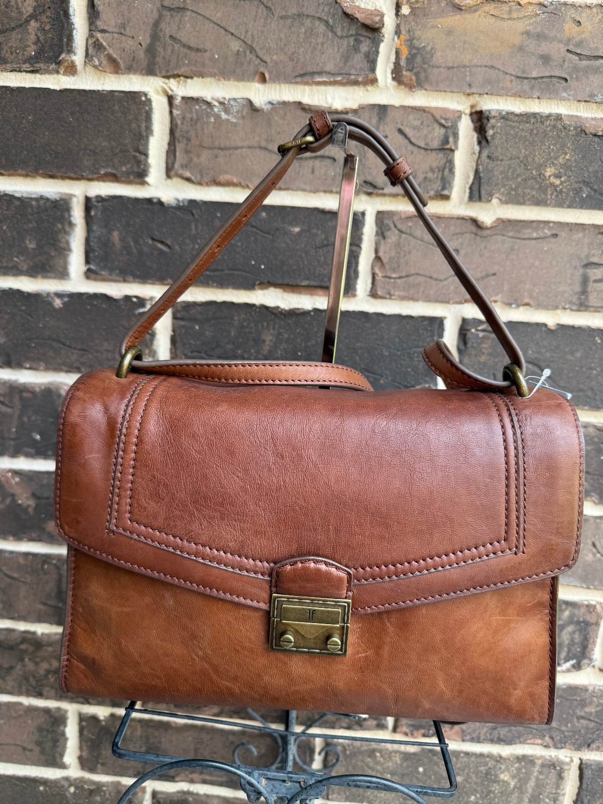 NWT $298 Frye Alex Flap Leather Shoulder Bag Satchel Cognac Brown