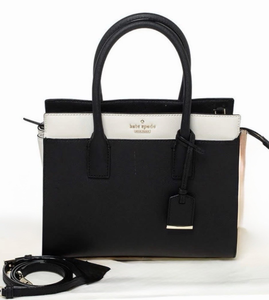 Kate Spade New York Black & White Colorblock Satchel, Detachable Strap, Gold