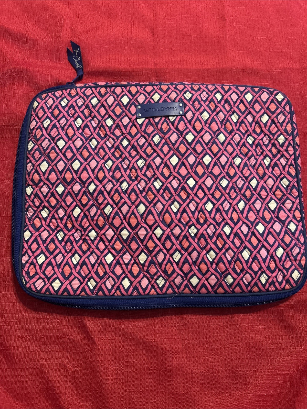 Vera Bradley Quilted Laptop Case / Sleeve 14” (w) x 11.5” Tall. Pink Blue
