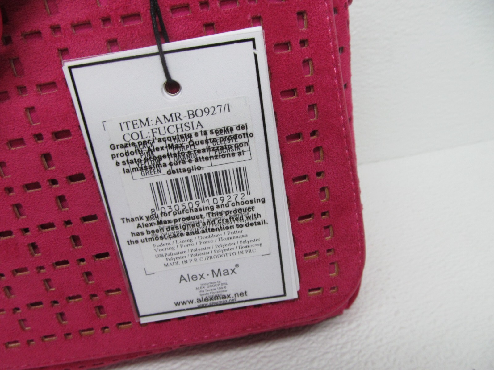 Alex Max Design Handbag Pink Fuchsia Faux Suede Cut-Out Chain Strap rare