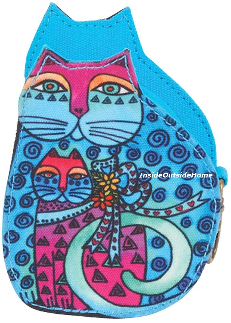Laurel Burch Cat Mom Daughter BLUE Coin Purse 3.5×2.5×4.75 Fabulous GIFT any age