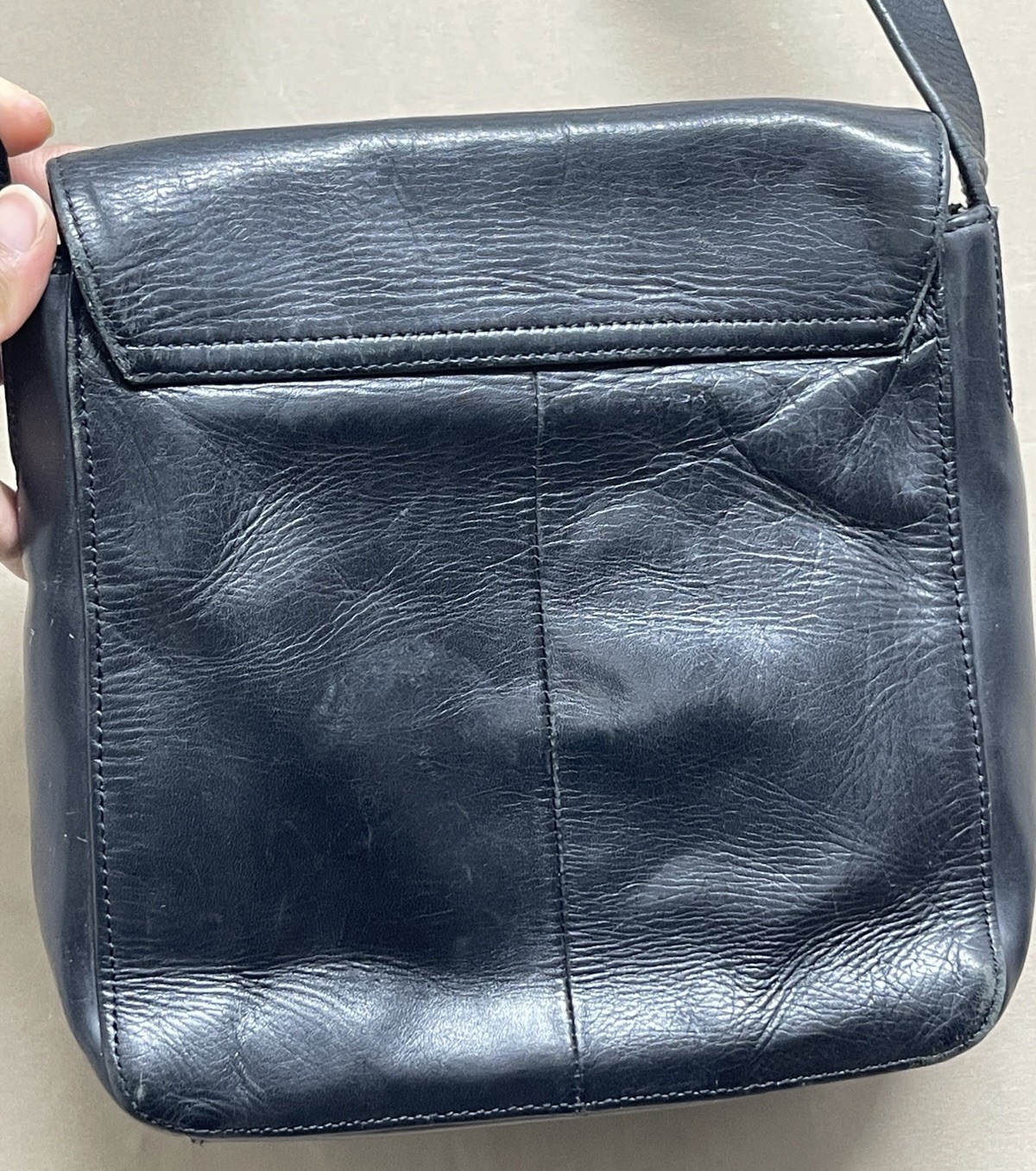 Nine West Black Glaze Genuine Leather Flap Crossbody/Shoulder Bag Handbag Purse