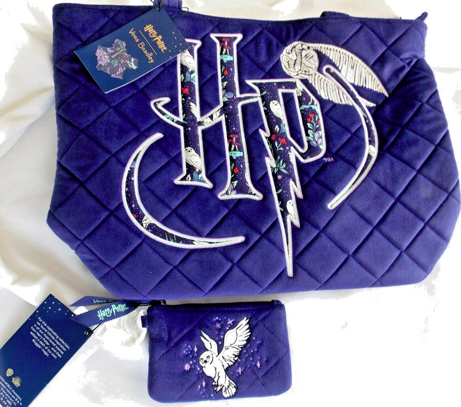 5p Vera Bradley Harry Potter Forbidden Forest Tote Cosmetic Hedwig Charm ID Lany