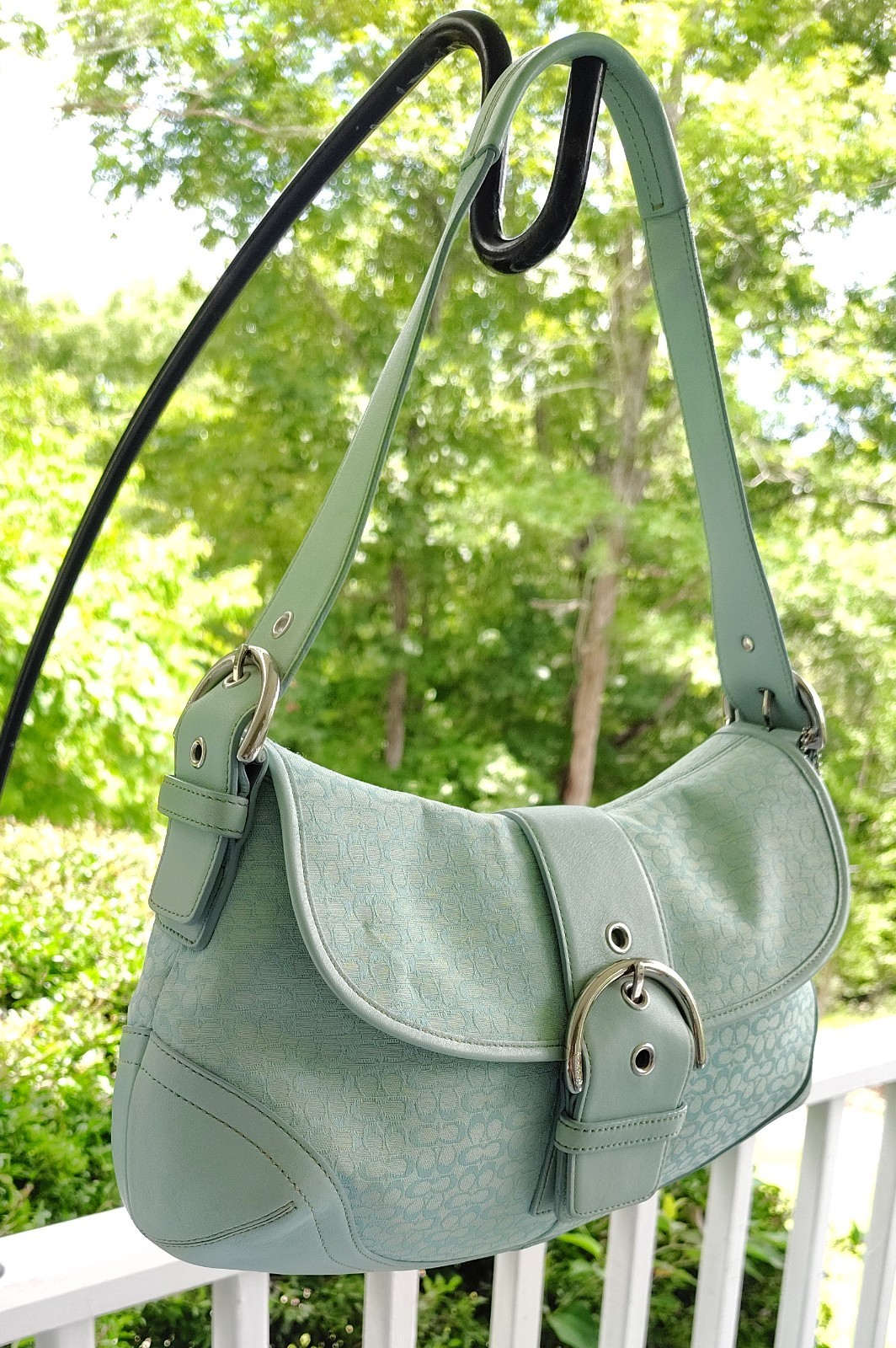 Coach MEDIUM Vintage F06808 Soho Robin Egg Blue Signature C & Leather Bag
