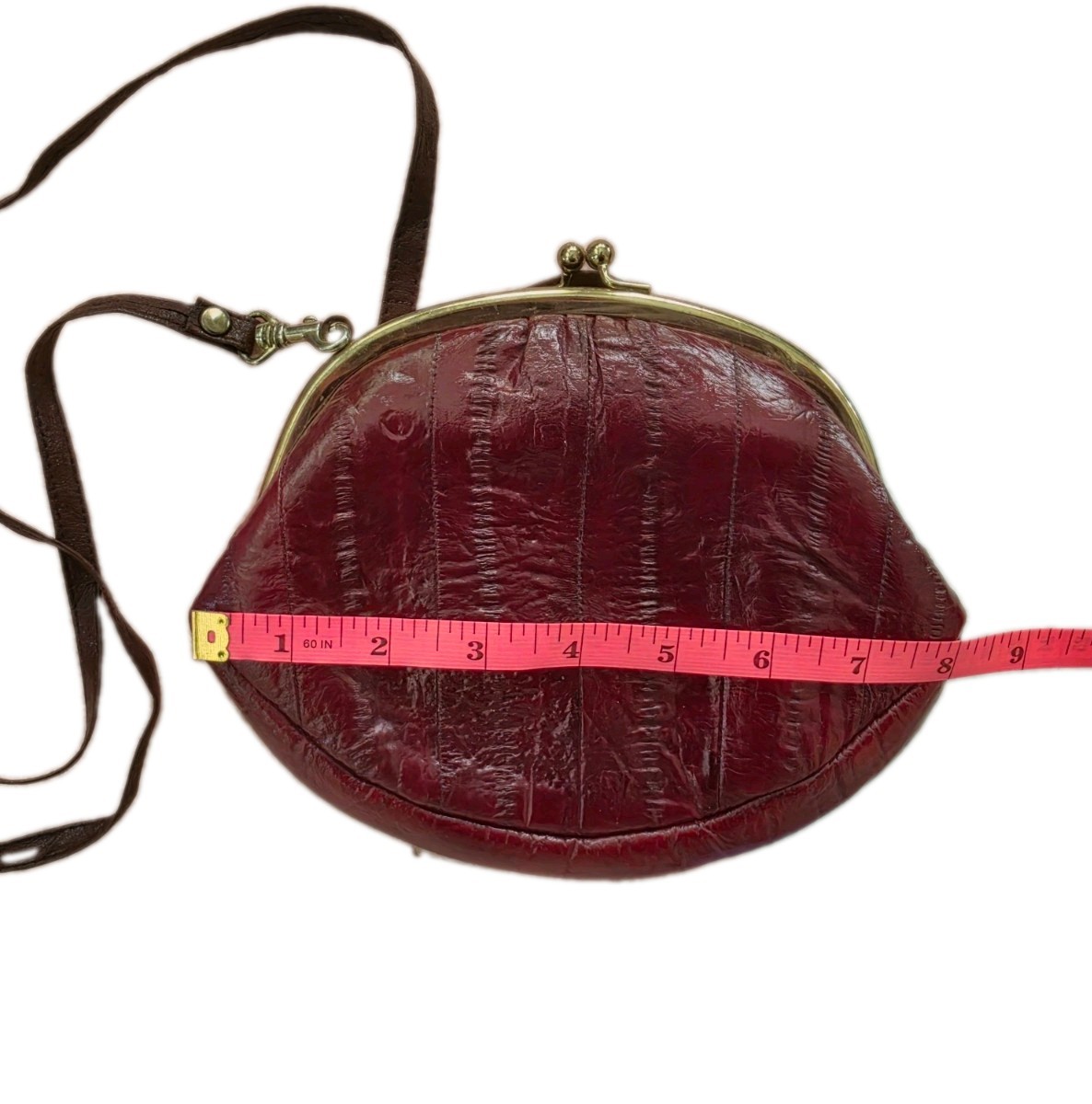 Lee Sands Vintage Red Eel Skin Double Kiss Lock Shoulder/crossbody w/ 27” Drop