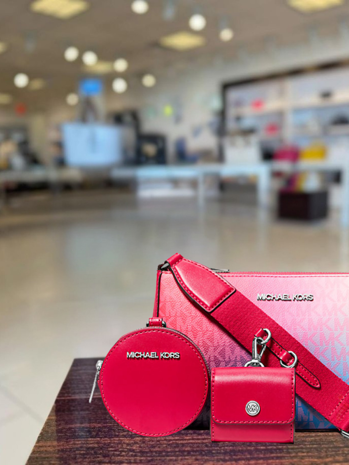 Michael Kors Jet Set Small Ombré Logo Crossbody Bag Airpods Case Dark Raspberry