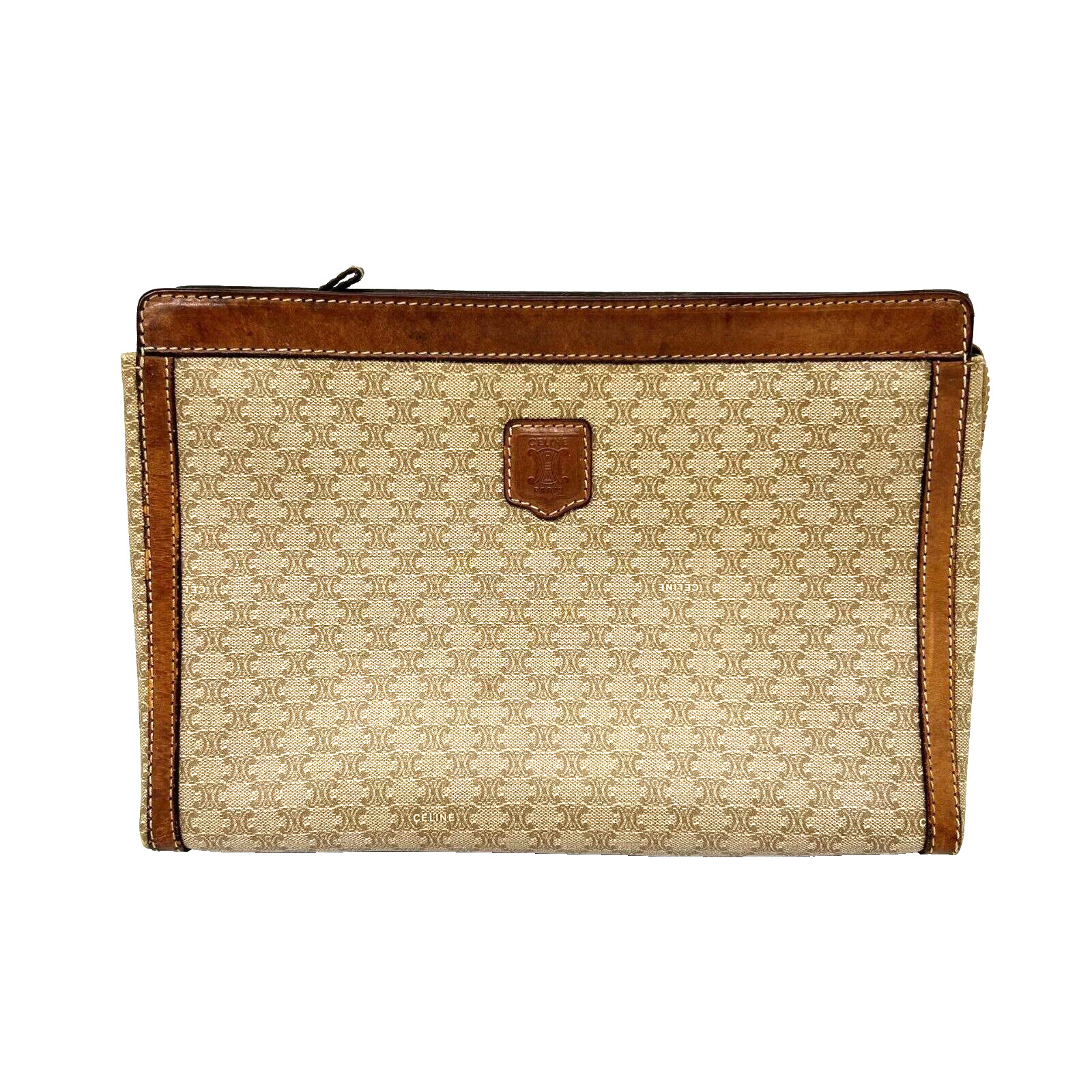 CELINE Macadam Clutch Bag Pouch PVC Beige Leather M07