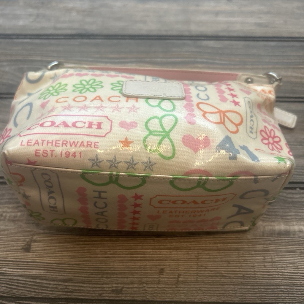 Coach Beige Multicolor Logo Zip Pouch Mini Bag