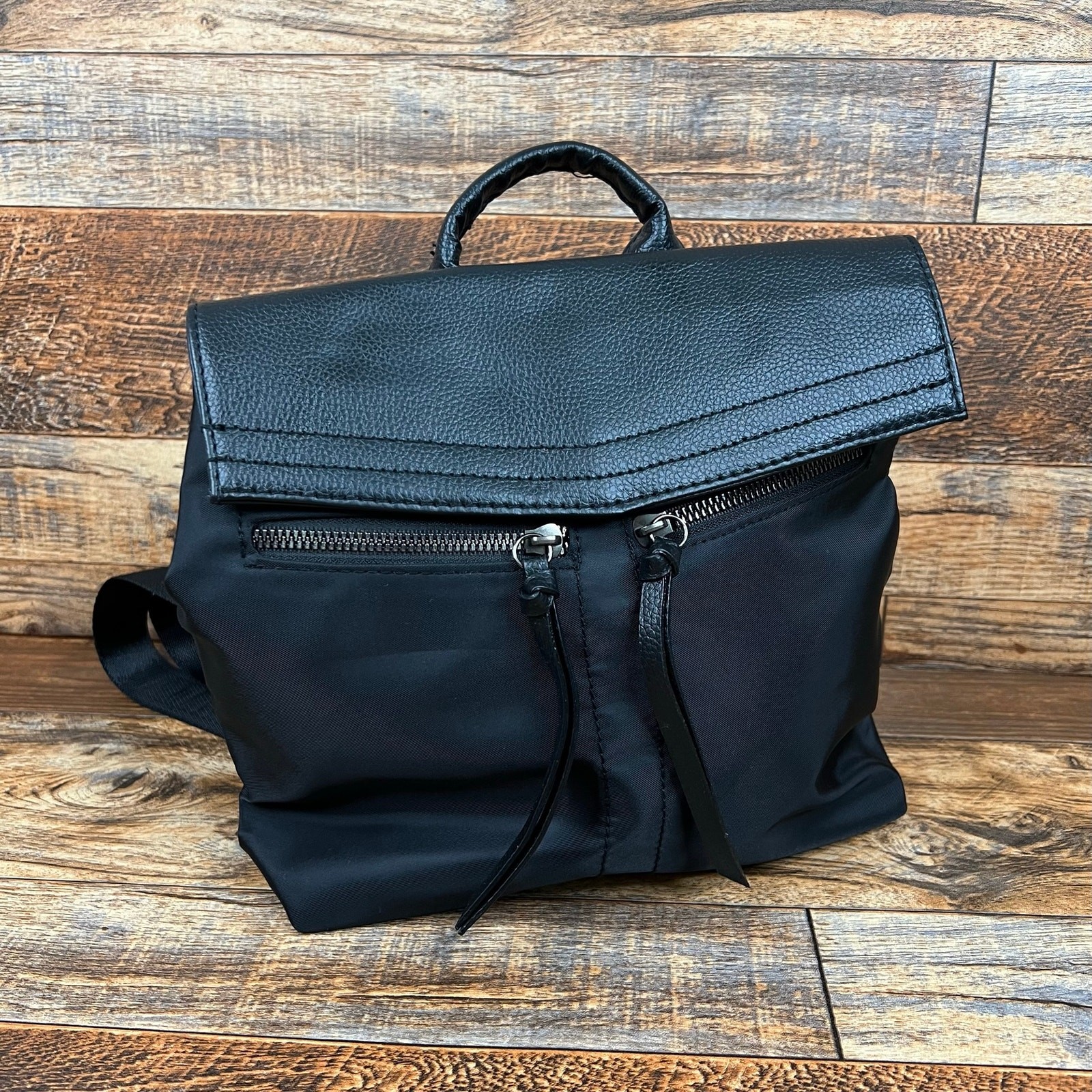 Botkier New York Black Mini Trigger Backpack Adjustable Straps Nylon Leather Bag