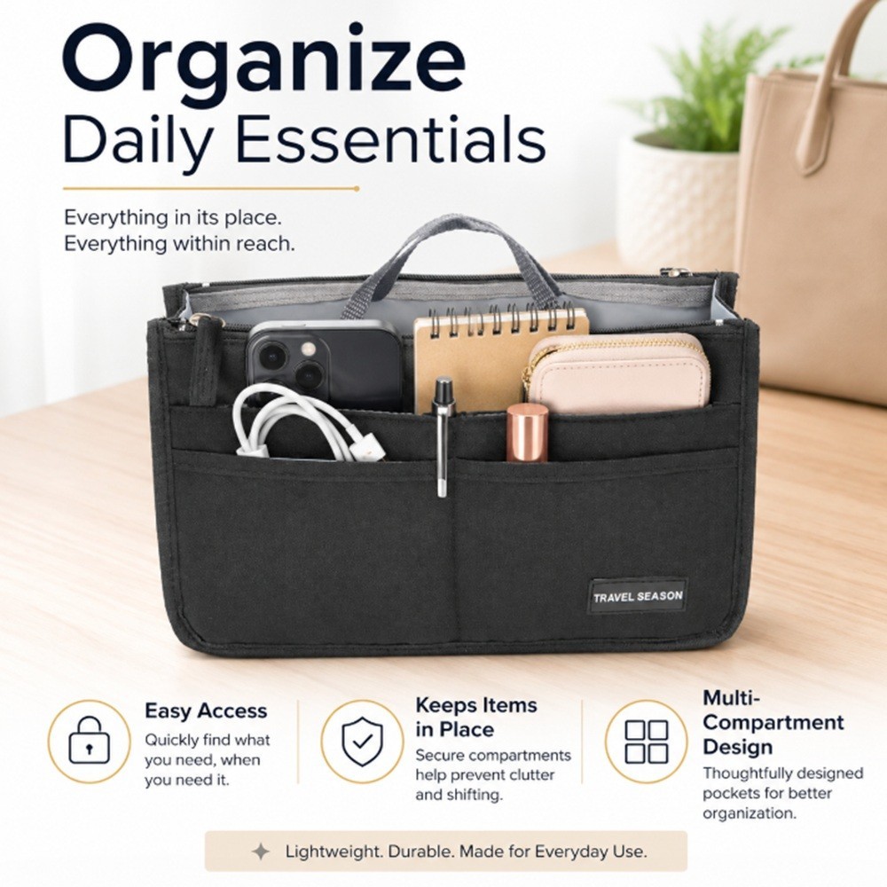 Multi Pocket Handbag Organizer Insert Purse Liner Pouch Tote Bag Organizer