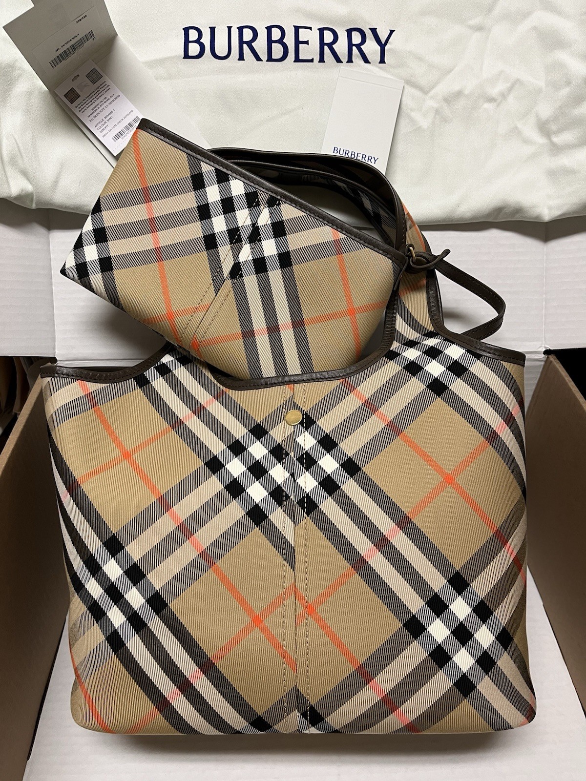Burberry Small Check Cotton Twill Tote Bag Sand