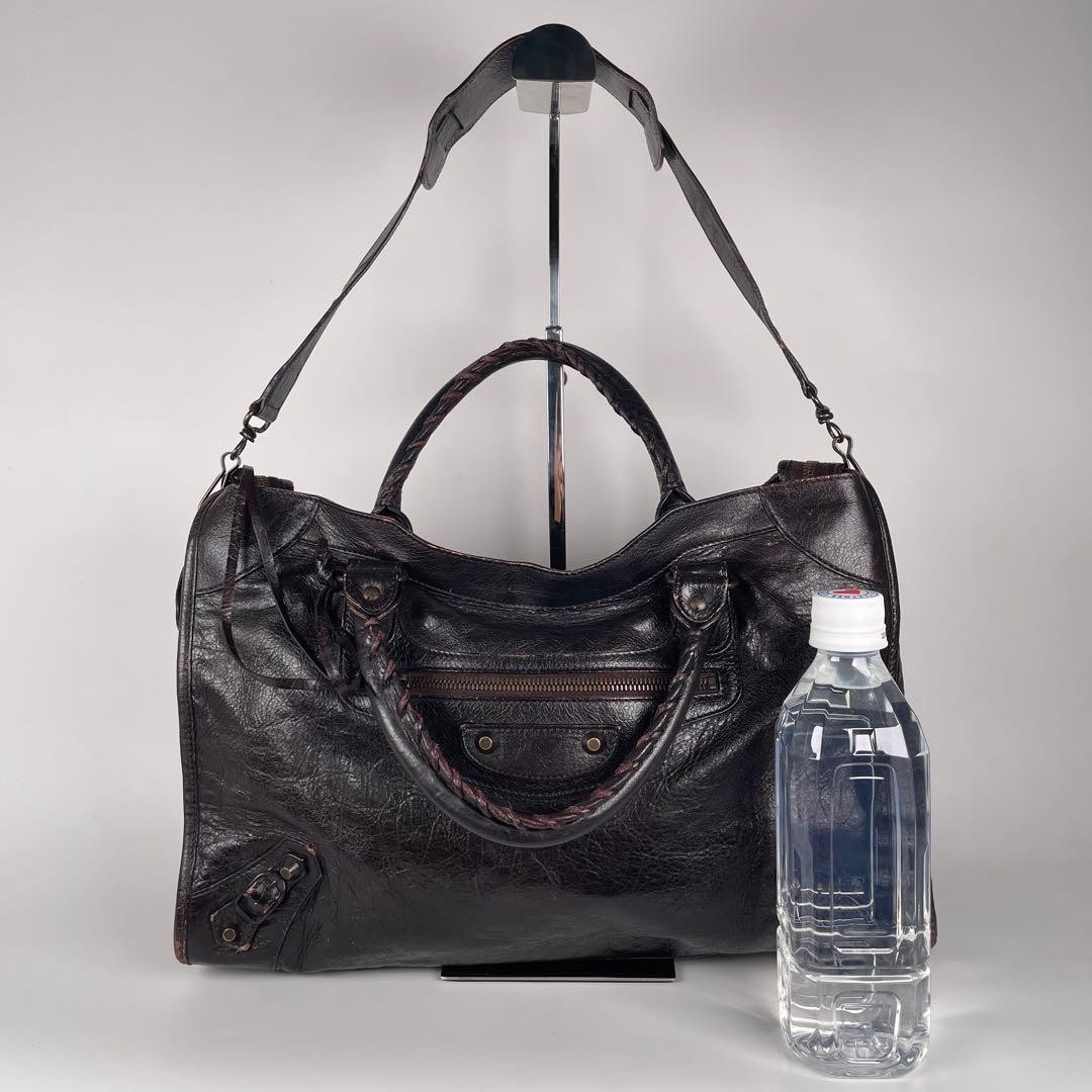 Balenciaga 2Way Leather Handbag Shoulder Bag Brown size 14.2×9.8×5.5 inches