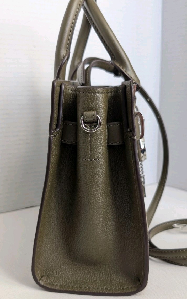 NWT Michael Kors Hamilton Small Satchel Bag Olive Green Snake Embossed Patch NWT