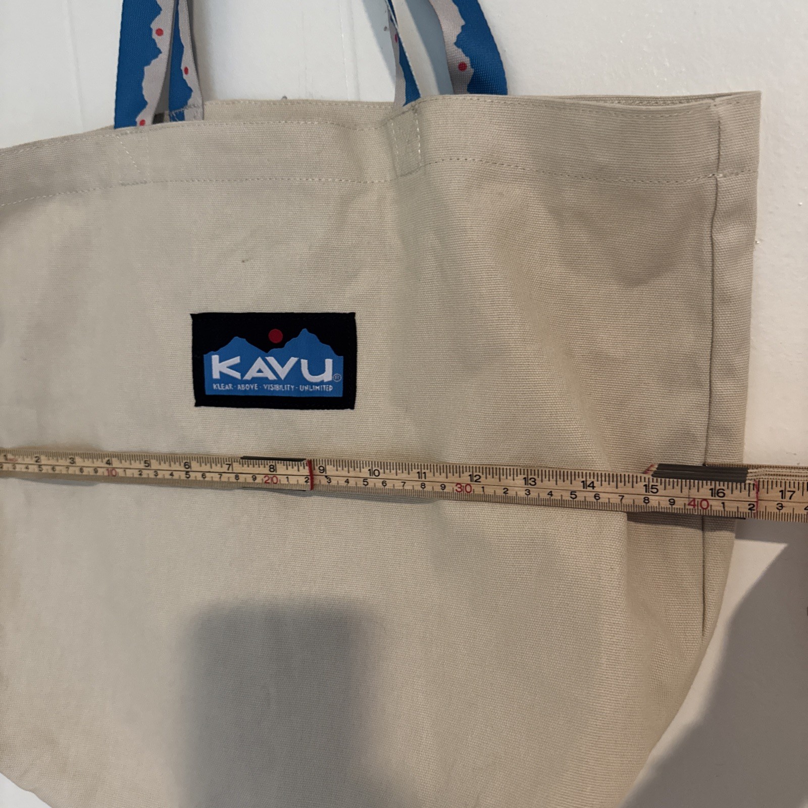 KAVU Typical Tote Bag Cotton Canvas Neutral Color Web Straps Blue