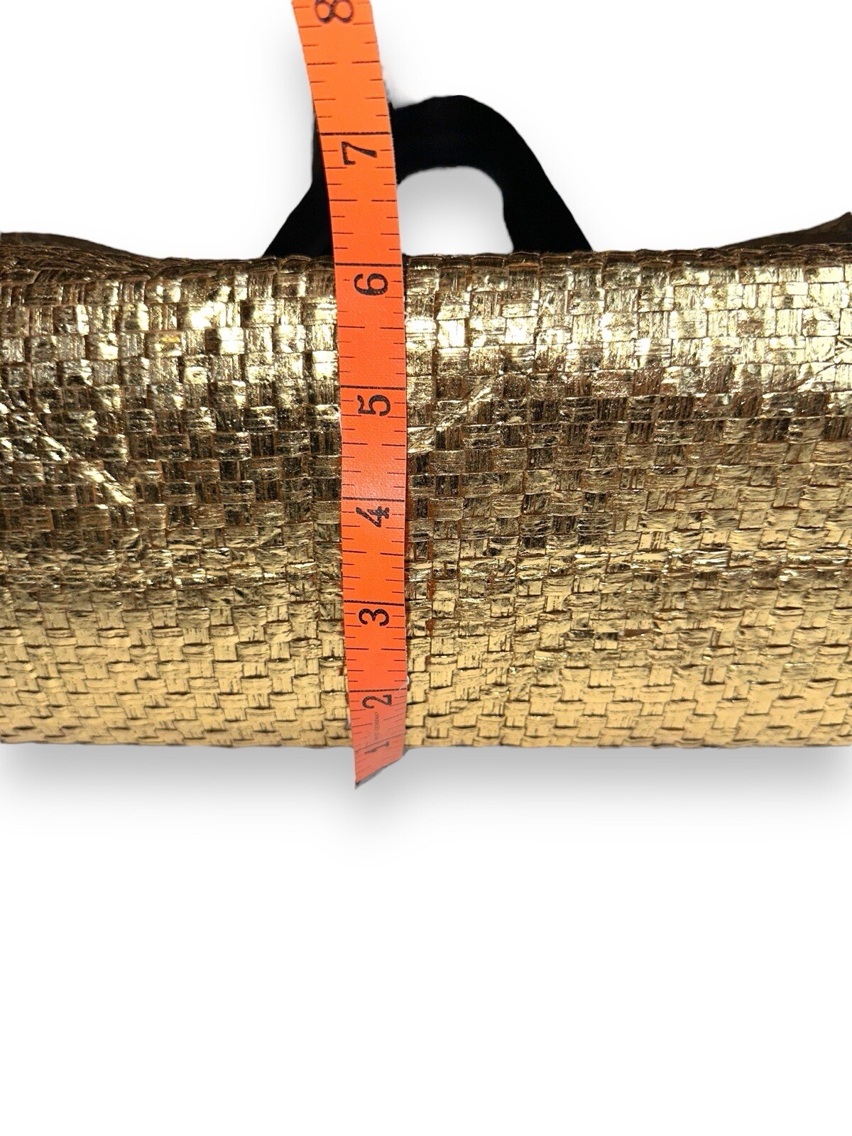 Signature Club A Gold Metallic Woven Straw Tote Bag Large Shoulder Purse Coastal