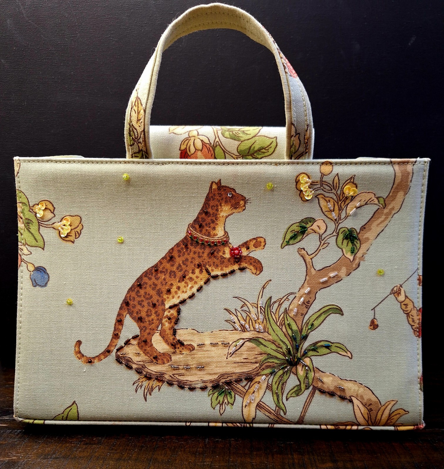 Embellished Lt. Sage Green Printed Handbag/Purse 7 3/4″H X 11 1/2″L X 4″W
