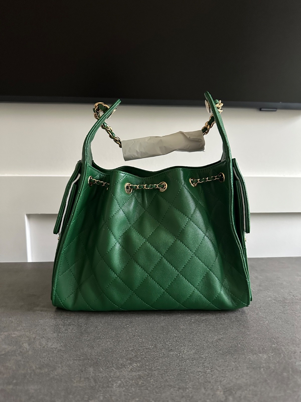 NIB Auth CHANEL 25 Small Hobo Bag Green Caviar Leather GHW 26A