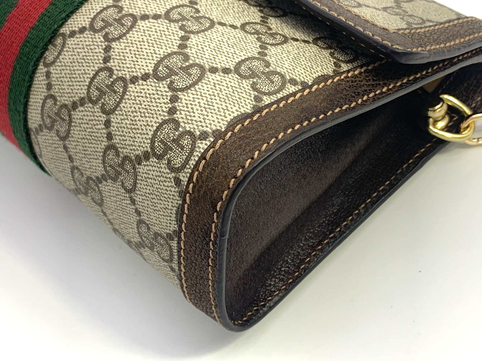 GUCCI VINTAGE GG Supreme Shoulder Bag Web Stripe Brown Small Classic Authentic