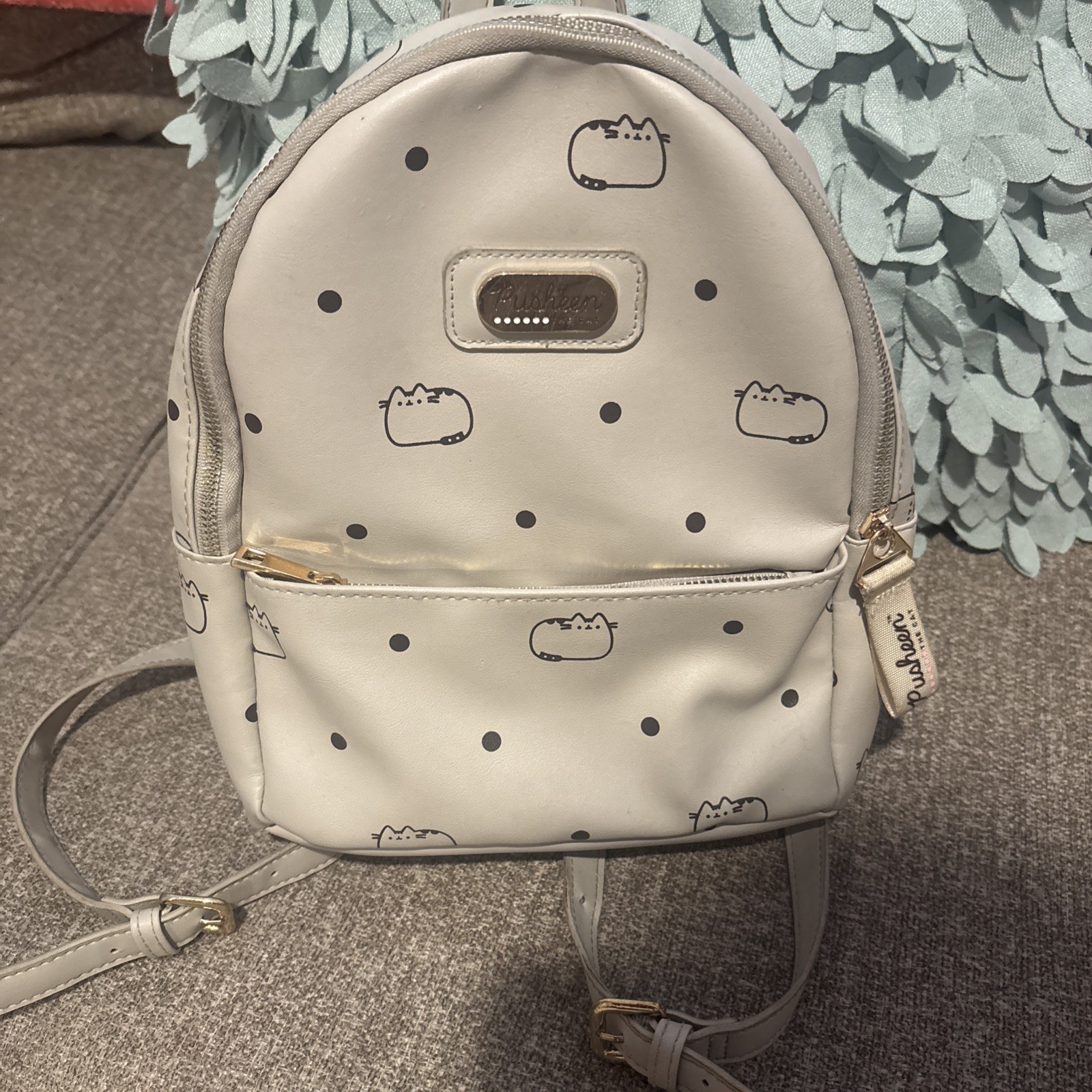 Pusheen the Cat Mini Backpack Cream Polka Dot Faux Leather 2022 Gold Hardware