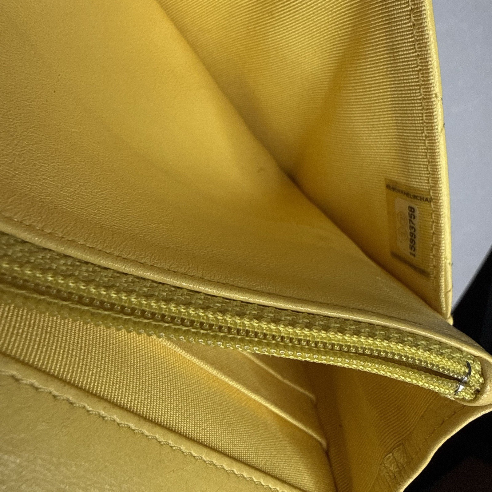 Auth CHANEL Woc Yellow Lambskin Leather Wallet on Chain