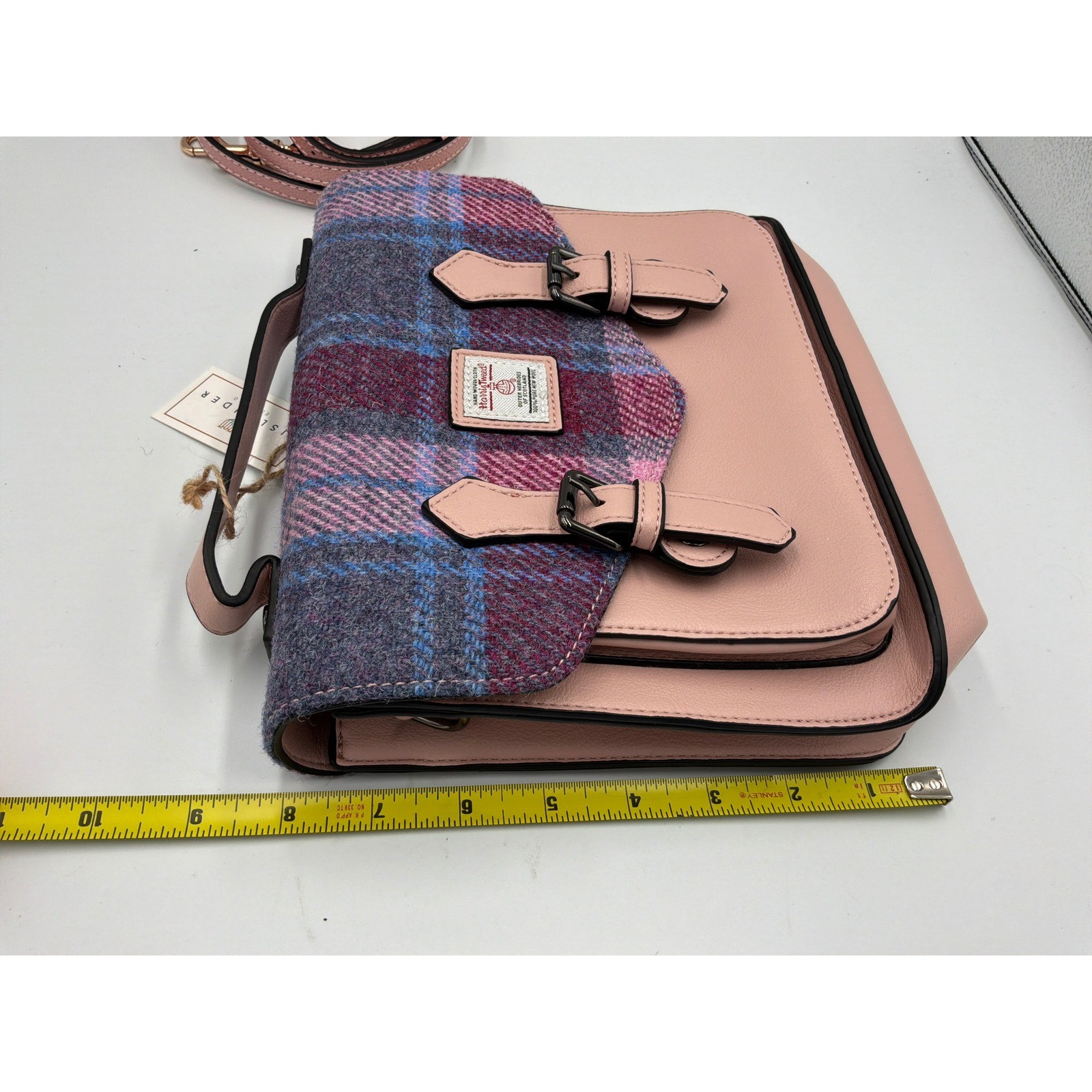 Islander UK Harris Tweed Pink Plaid Wool Satchel Crossbody Bag 2AT300 NEW