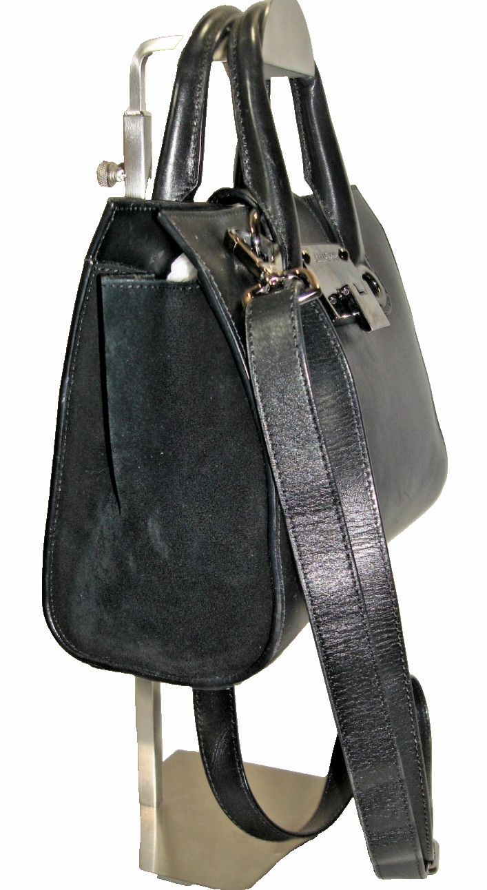 Jimmy Choo Gorgeous Riley Black Leather Suede Sides Small Satchel Shoulder Bag