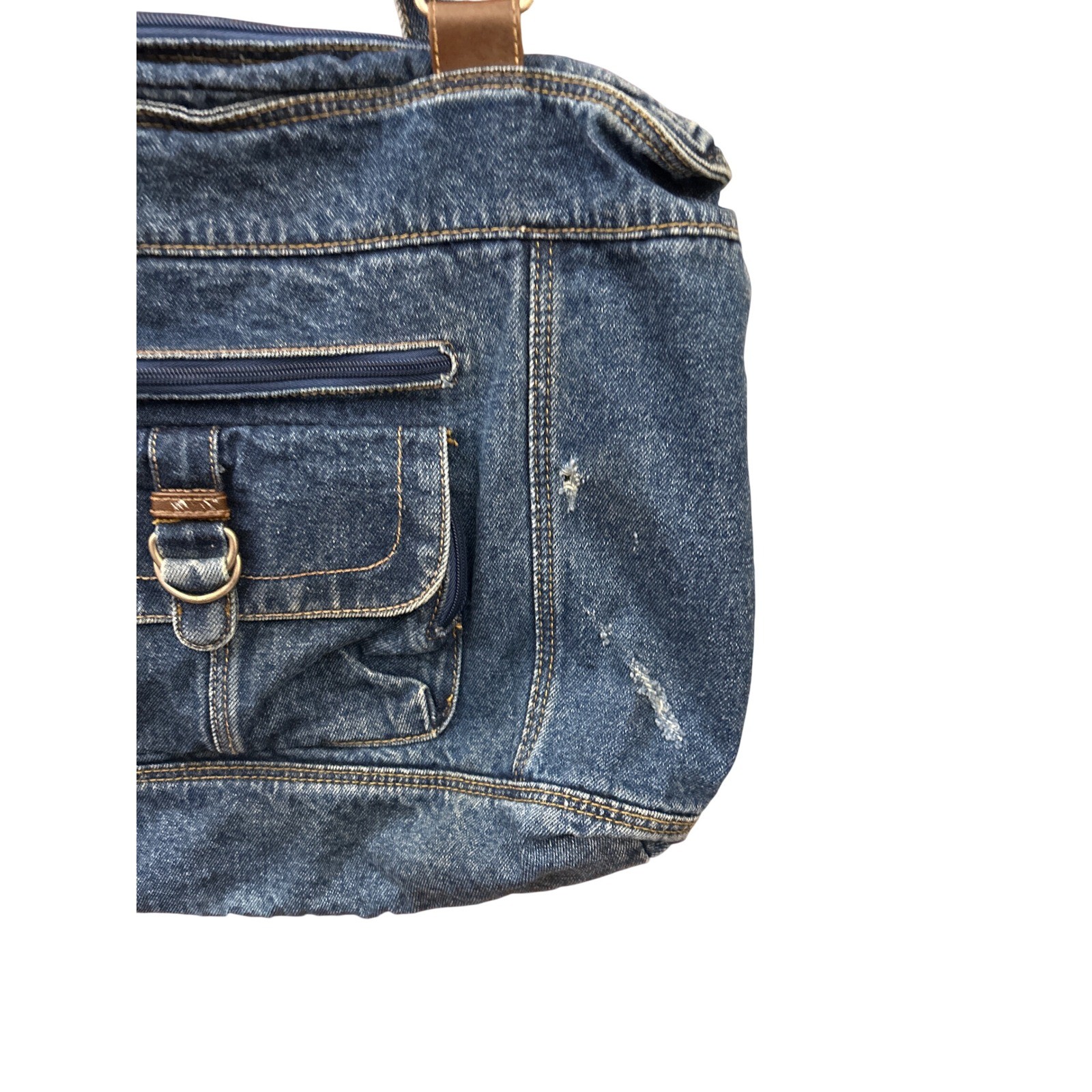 Vtg Unbranded Denimcore Shoulder Bag Y2K Grunge Utility Distressed Tote Boho