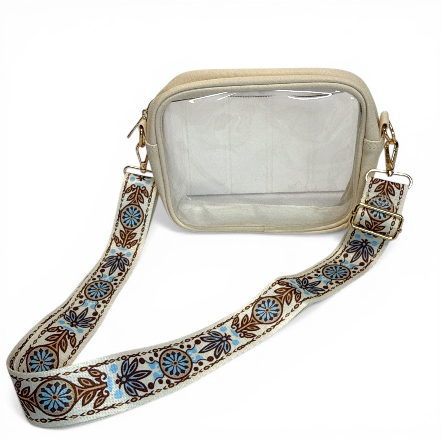 Clear Stadium Crossbody Bag Beige Transparent Concert Festival Approved Purse