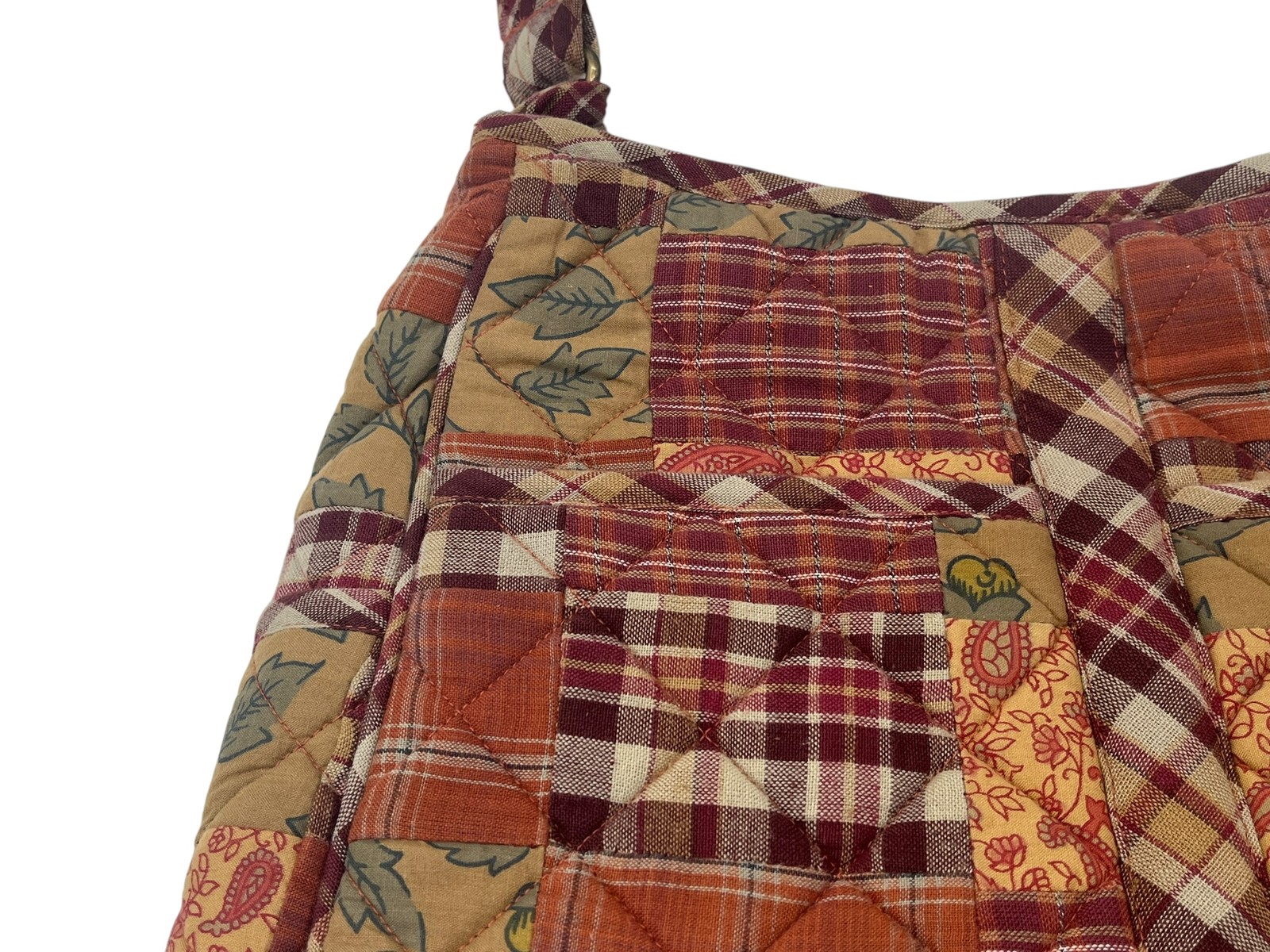 Bella Taylor Quilted Patchwork Tote Bag Burgundy Plaid Country Farmhouse Purse