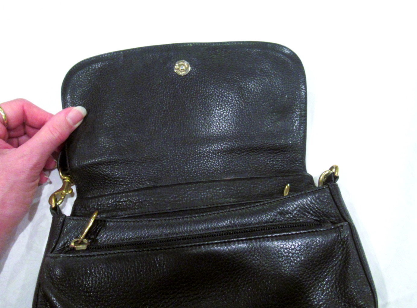 Libaire black leather purse, black interior, slot pocket on the back