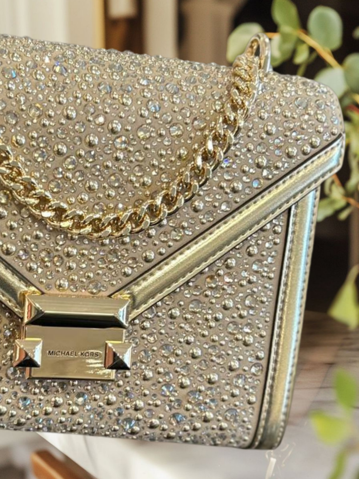 Michael Kors Whitney Women Medium Embellished Metallic Shoulder Bag Pale Gold