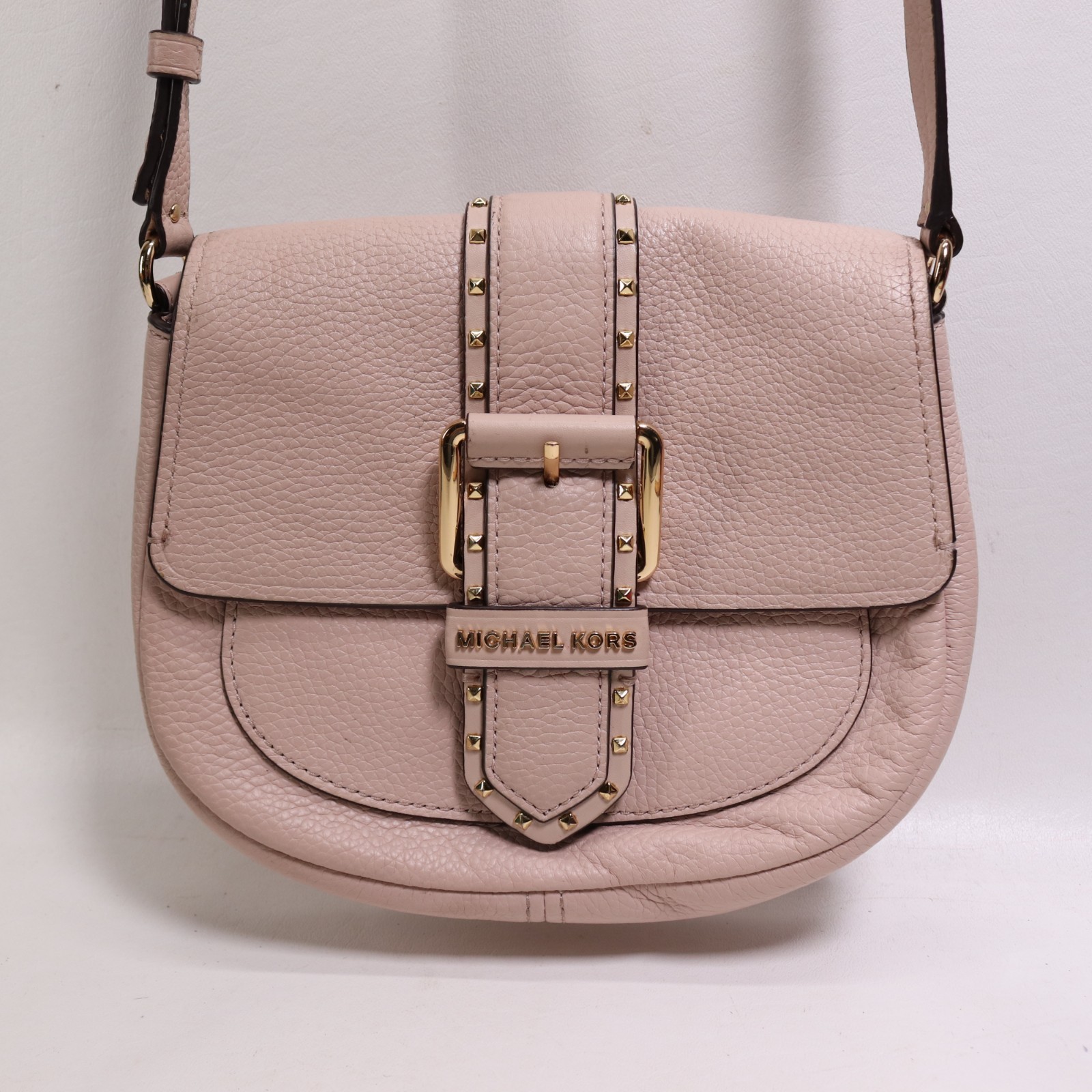 Michael Kors Lilian Crossbody Handbag S Blush Pink Leather Gold Tone Studs Lined