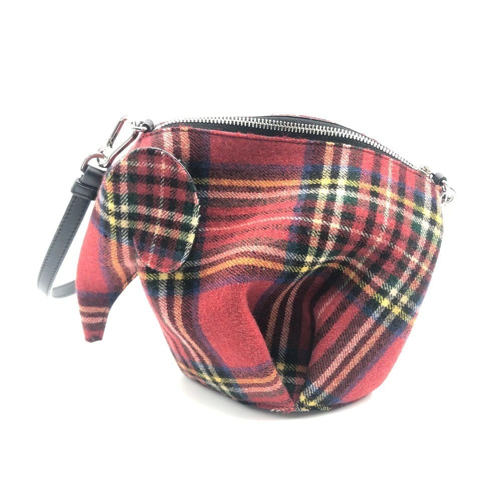 LOEWE Elephant Crossbody Shoulder Bag Tartan Check Canvas Leather Animal