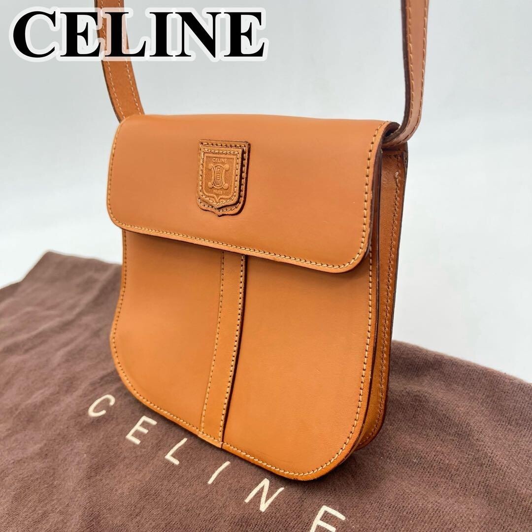 CELINE Shoulder bag Triomphe Leather Brown Vintage Authentic From Japan