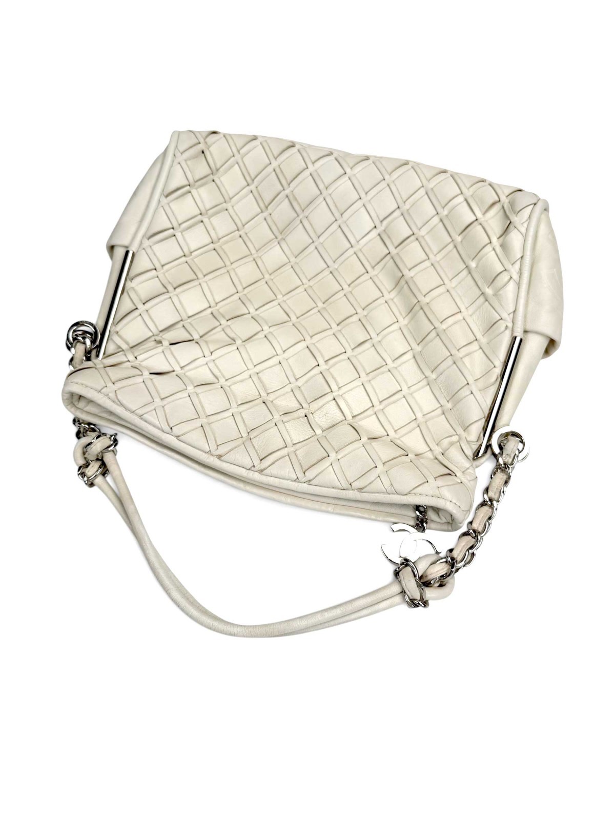 CHANEL Small Ultimate Soft Sombrero Hobo White Lambskin Silver Hardware
