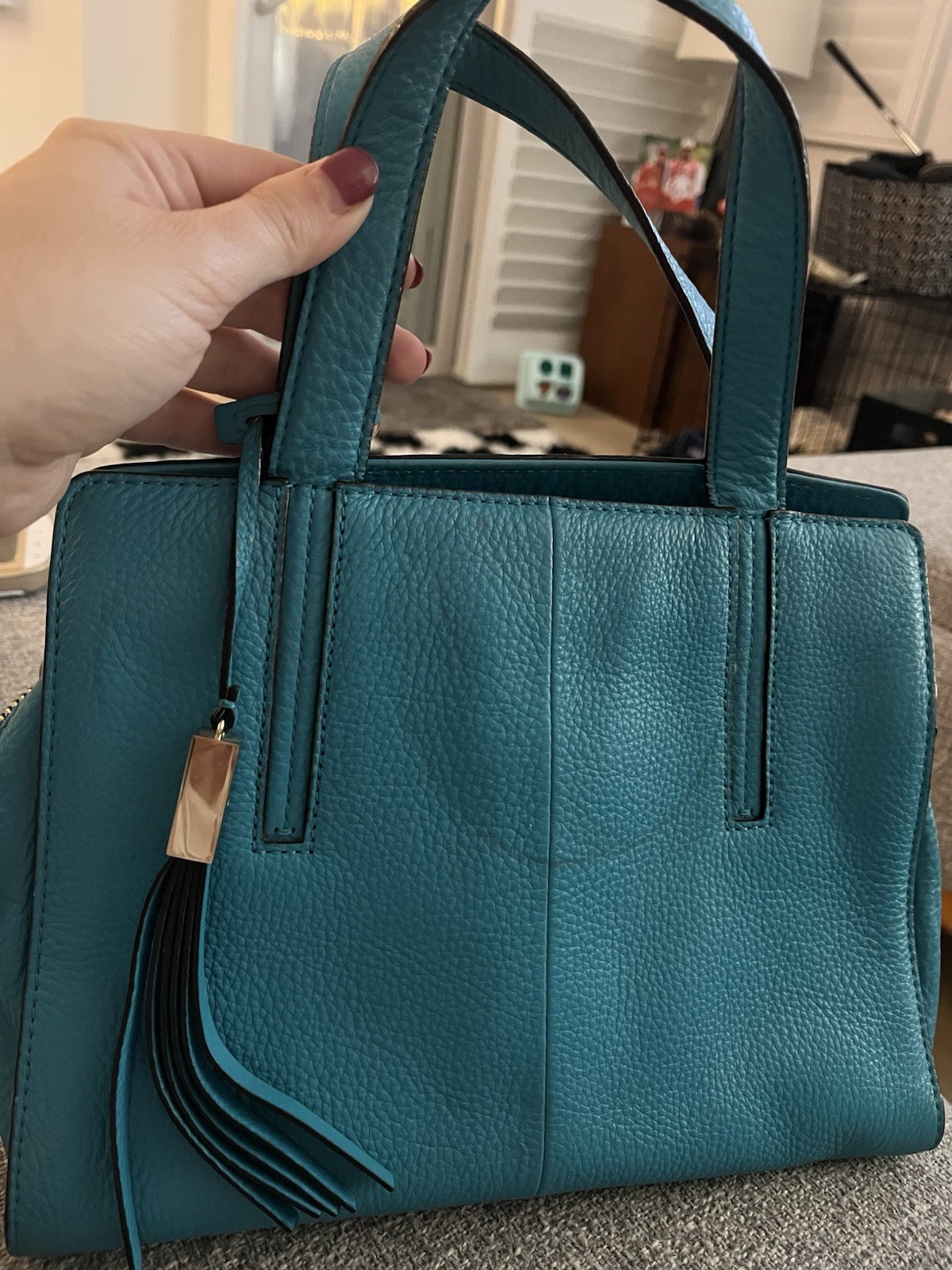 Kate Spade Grey Street Dominique Leather Satchel Crossbody Bag Teal Blue Stained