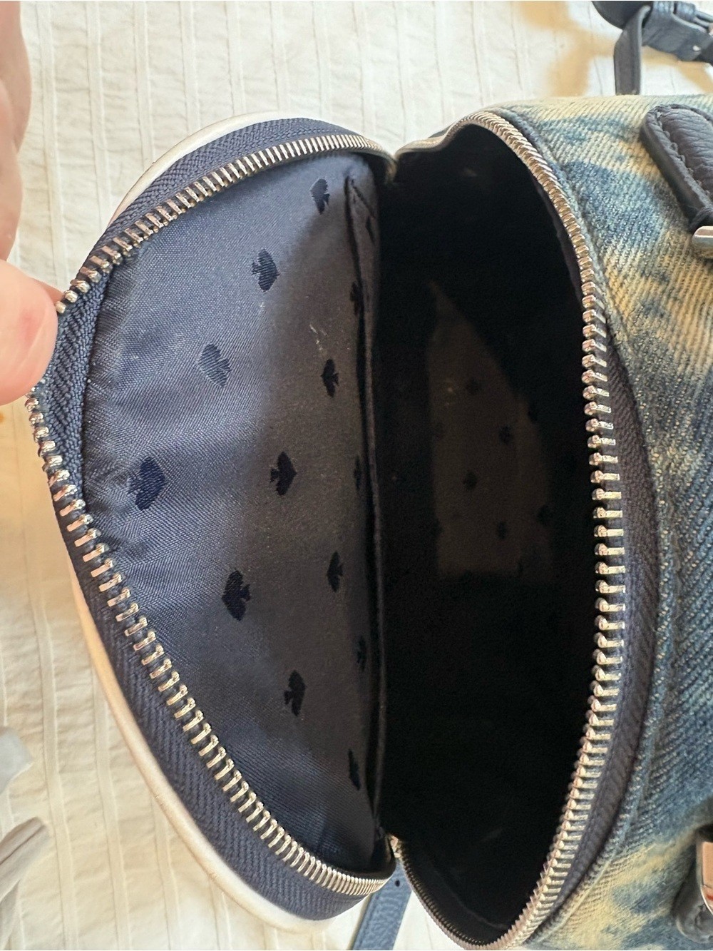 Kate Spade navy and white tie-dye mini backpack