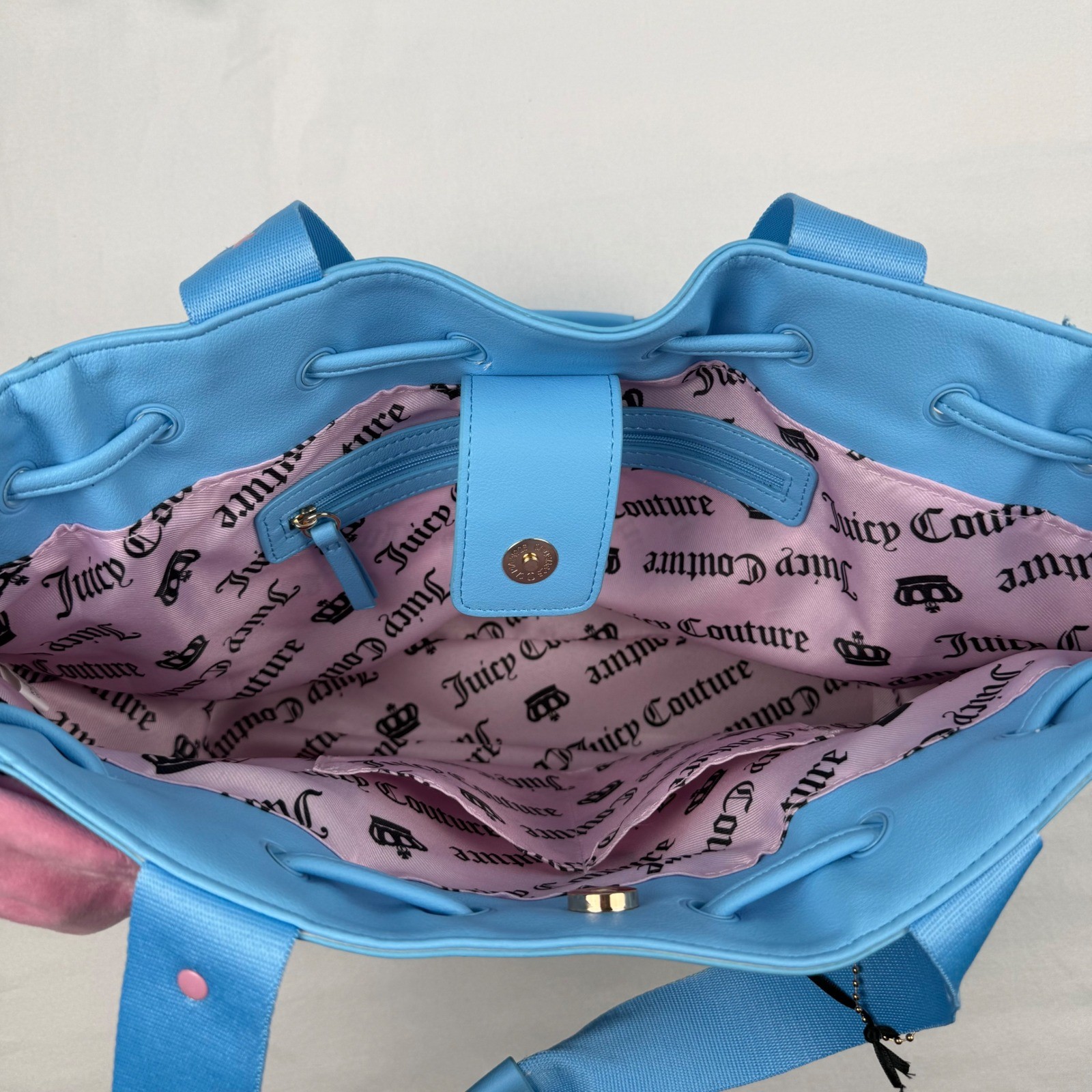 Juicy Couture Retro Strawberry Tote Blue Gleam Velour Bag Charm Coin Pouch NWT